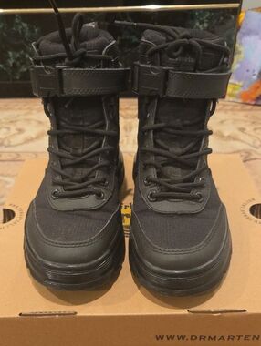 Dr. Martens Black Lace-Up Combat Boots with Ankle Strap